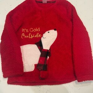 Red Fleece Sweater with Polar Bear Design